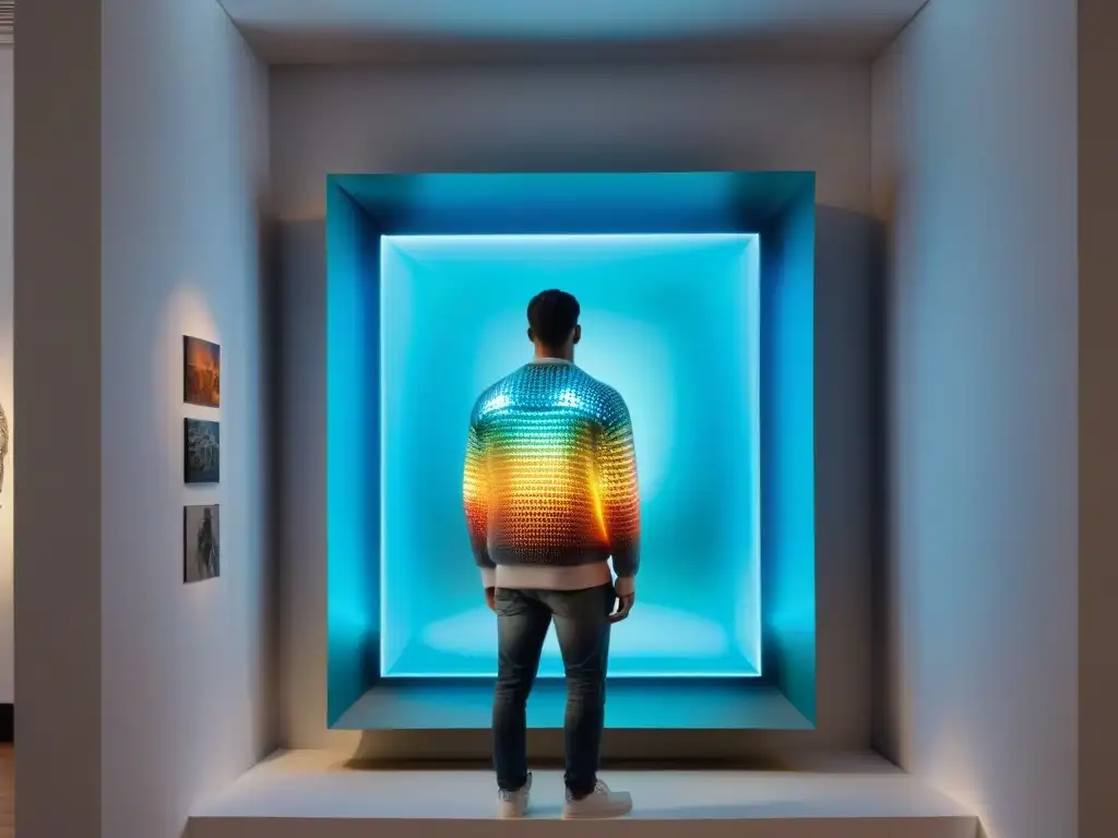 Instalación holográfica en feria de arte en Uruguay, fusionando tecnologías innovadoras con arte contemporáneo vibrante