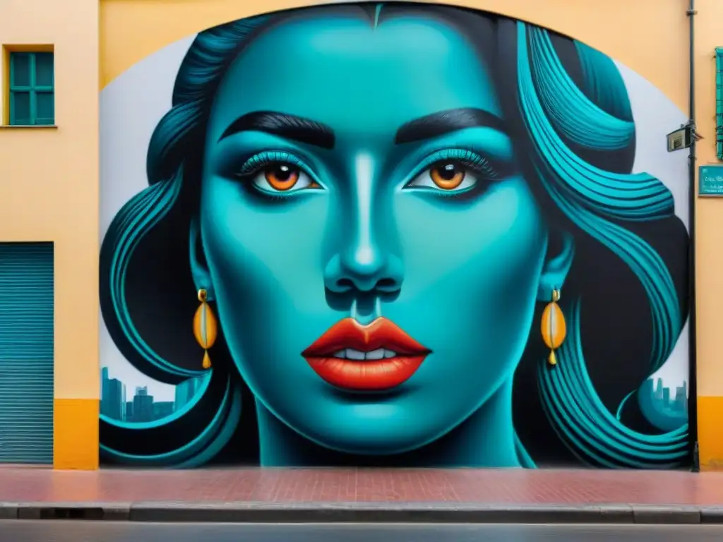 Impactante mural de arte contemporáneo en Montevideo, Uruguay, reflejando diversidad y problemas sociales