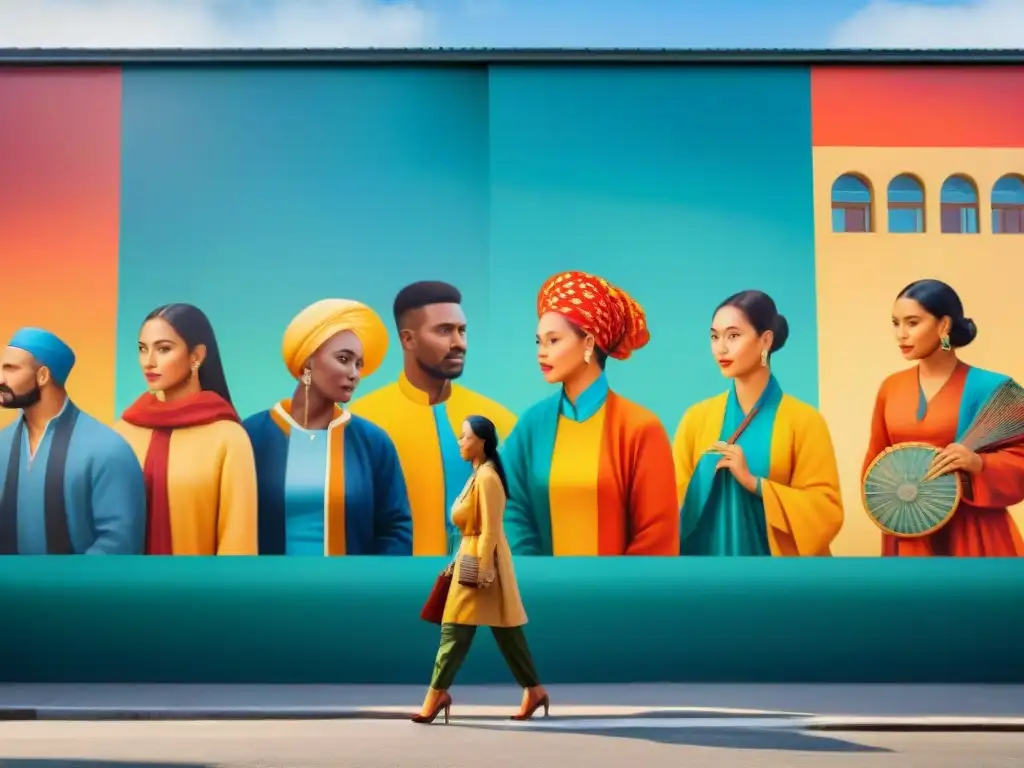 Impactante mural de diversidad cultural en la ciudad, con colores vibrantes y detalles que invitan a explorar la riqueza de la multiculturalidad