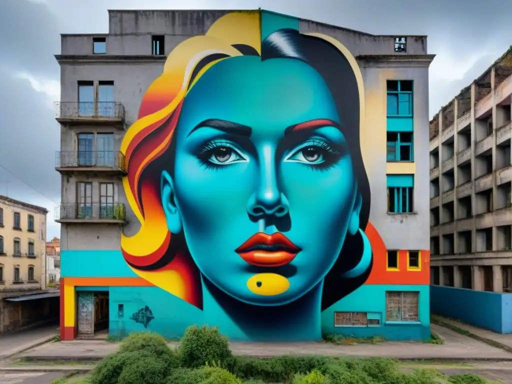 Una impactante obra de arte urbano en Uruguay que transforma espacios abandonados con colores vibrantes y formas surrealistas