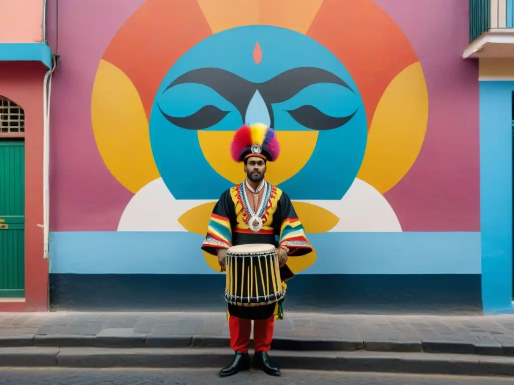 Imponente escena de Candombe y Carnaval en Uruguay con arte contemporáneo vibrante