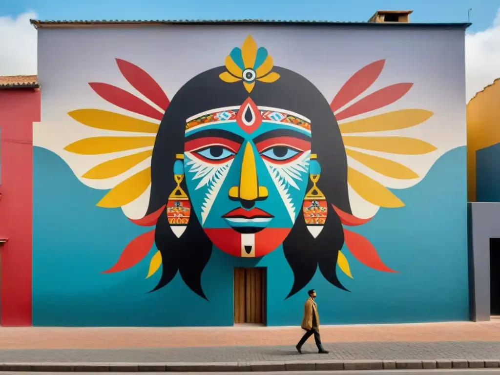 Imponente mural de arte indígena contemporáneo en Uruguay, mezcla de tradición y modernidad