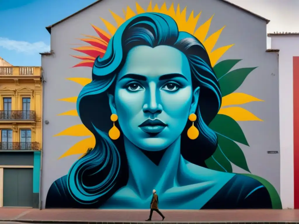 Impresionante mural en Montevideo que representa el arte contemporáneo uruguayo durante la dictadura, con colores vibrantes y elementos simbólicos