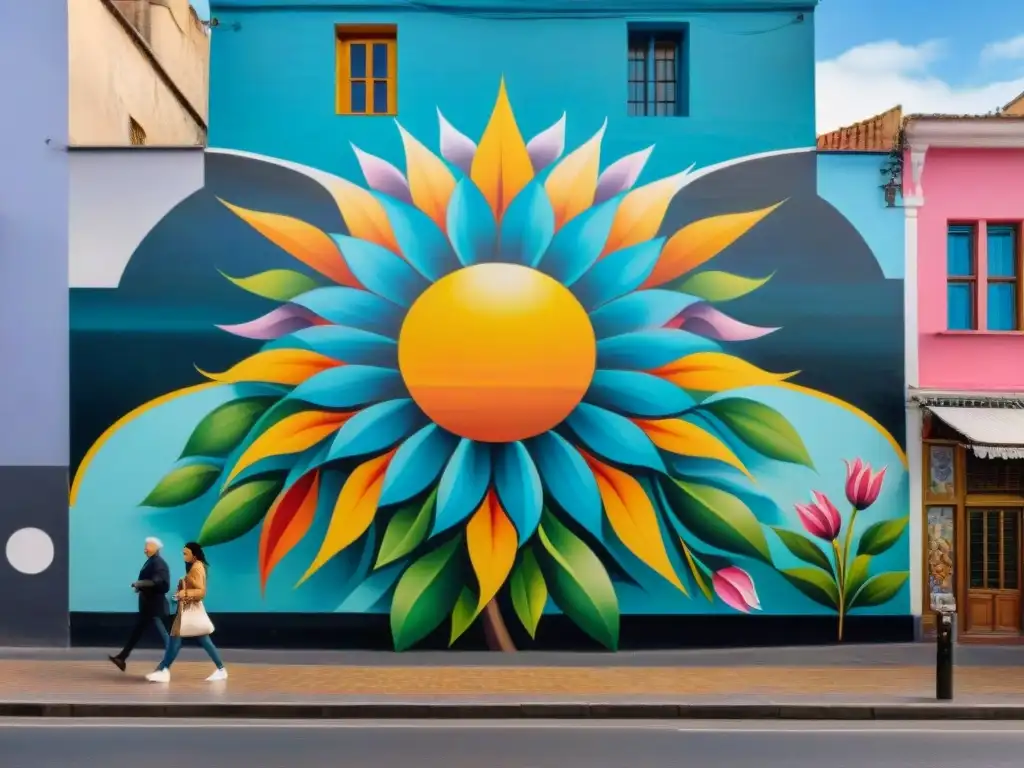 'Impresionante mural callejero en Montevideo, Uruguay, mezcla de arte contemporáneo y tradición con colores vibrantes y detalles cautivadores