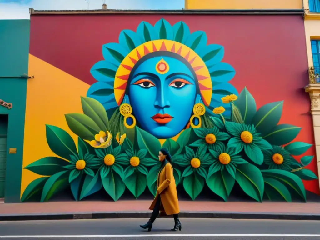 Una impresionante obra de arte mural en Montevideo, Uruguay, muestra arte indígena contemporáneo y medioambiente en vibrantes colores y patrones