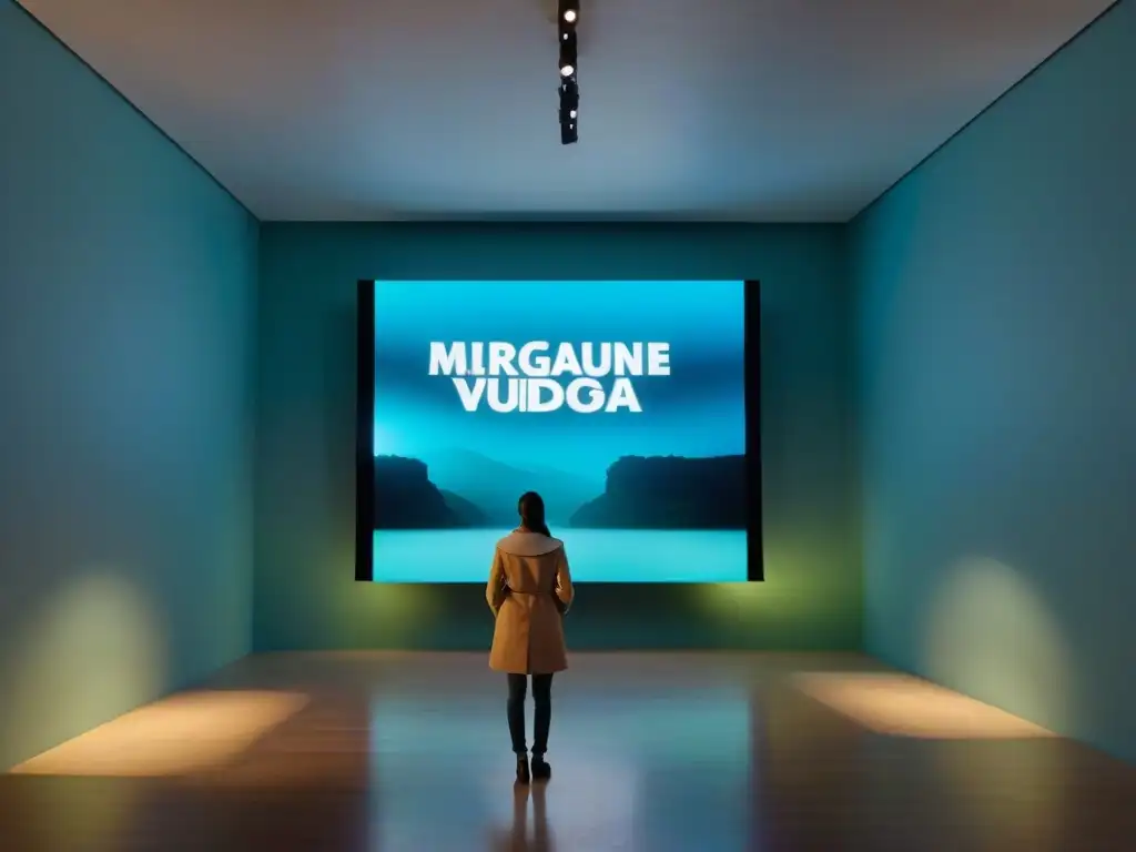 Impresionante videoarte contemporáneo Uruguay proyectado en galería de arte, cautivando a diversos espectadores