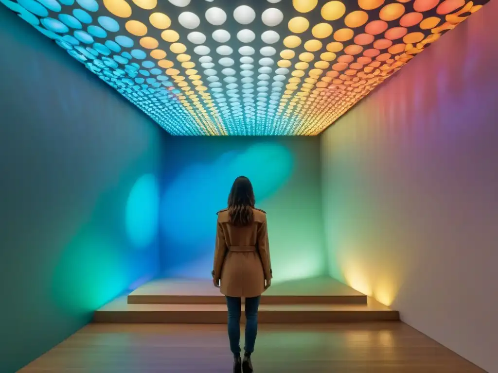 Increíble instalación de arte contemporáneo uruguayo en galería: colores vibrantes, patrones geométricos e interactividad cautivadora