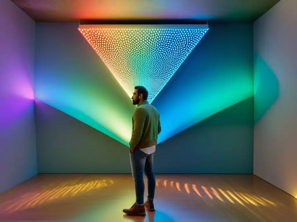 Increíble instalación de arte contemporáneo uruguayo: luces LED cambian con movimientos del público, creando un espectáculo cautivador