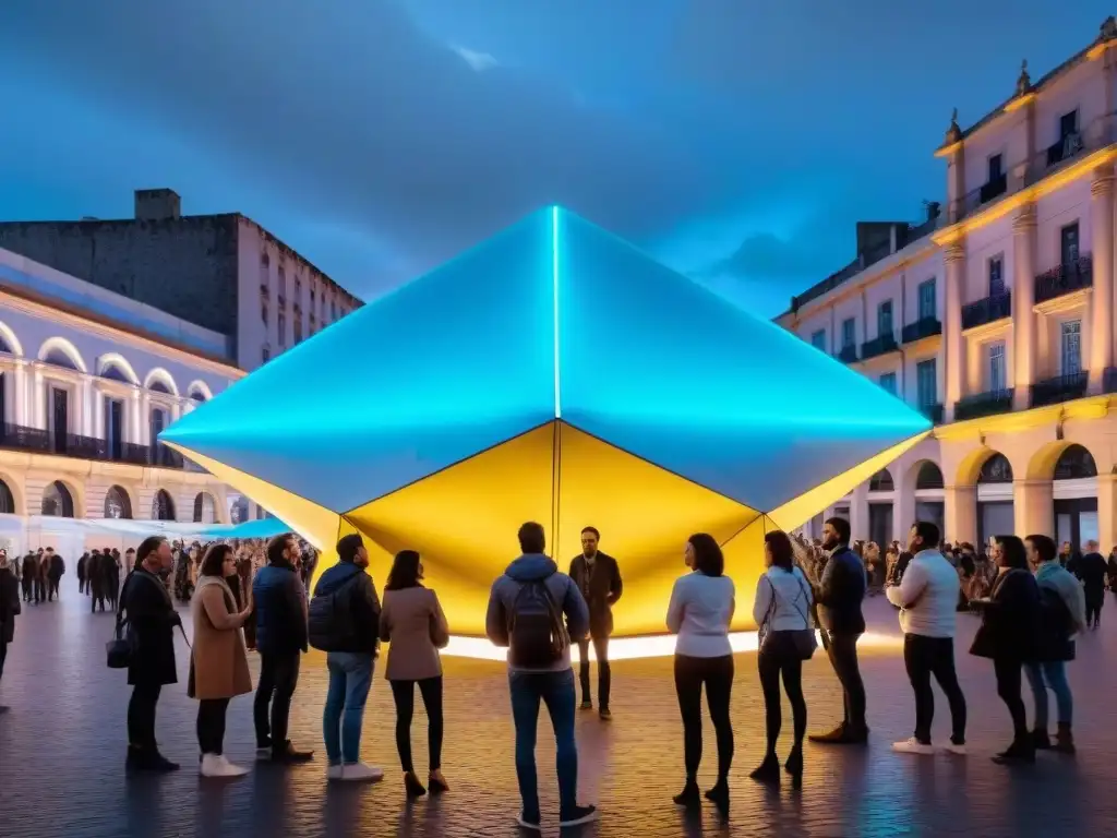 Increíble instalación de arte interactivo en Uruguay: formas geométricas vibrantes cambian de color al compás de los transeúntes