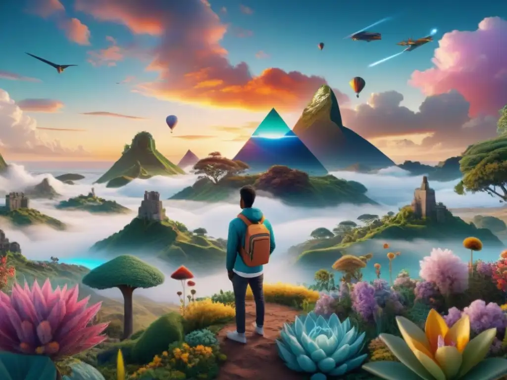 Increíble paisaje surrealista generado por realidad aumentada con elementos uruguayos y arte digital