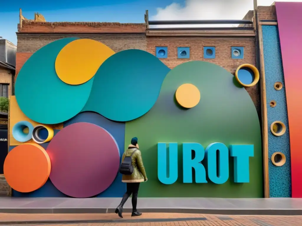 Una instalación de arte contemporáneo uruguayo con materiales innovadores en un escenario urbano vibrante