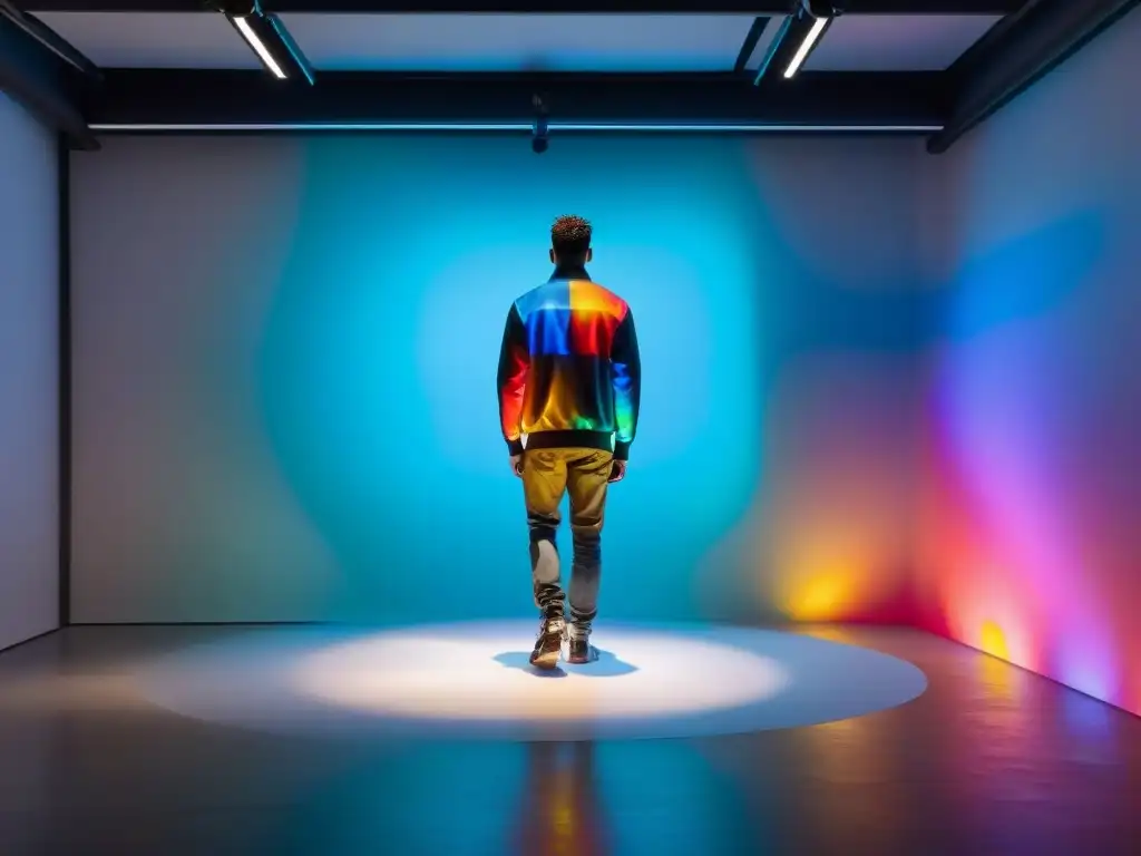 Una instalación de arte contemporáneo uruguayo desafía con su escultura de metal y acrílico, rodeada de proyecciones digitales interactivas