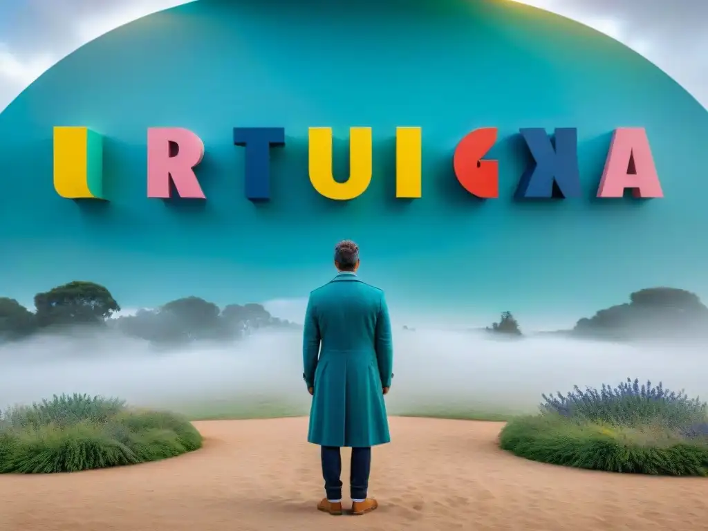 Instalación de arte contemporáneo uruguayo reflejando desafíos actuales en esculturas abstractas y pinturas coloridas