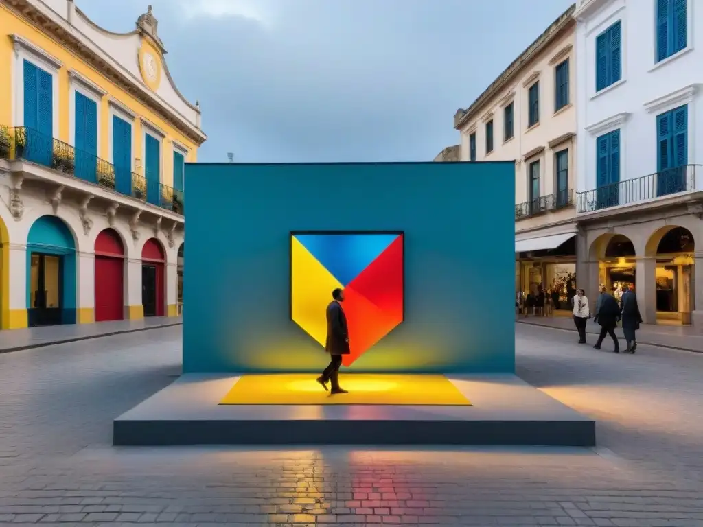 Una instalación de arte contemporáneo vibrante y provocadora en una concurrida plaza urbana de Uruguay