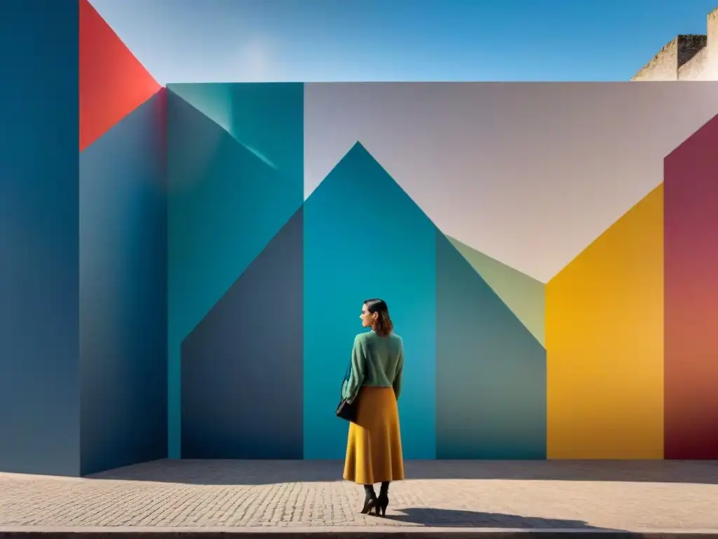 Instalación de arte contemporáneo en Uruguay: colores vibrantes, formas geométricas e interactivas en contraste con la ciudad