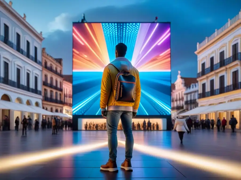 Una instalación de arte digital interactiva en plaza urbana