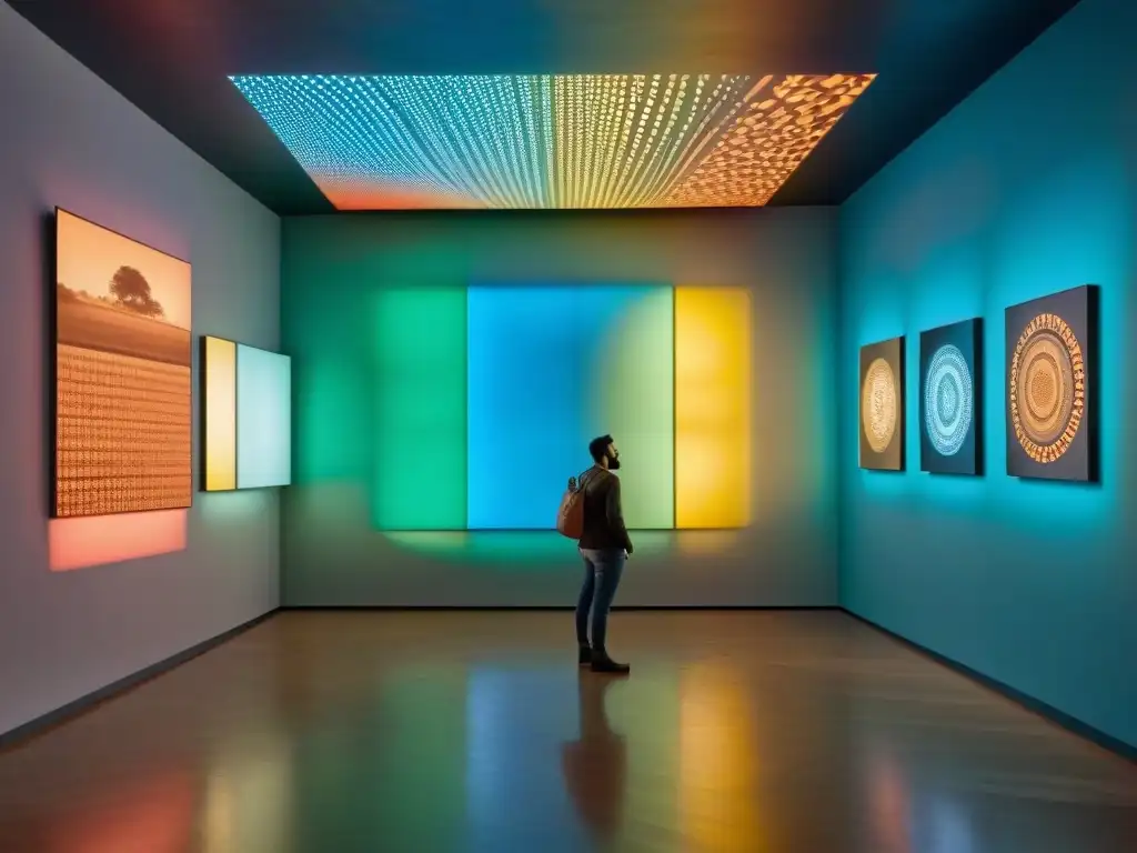 Una instalación de arte digital vanguardista en una galería de arte contemporáneo en Uruguay