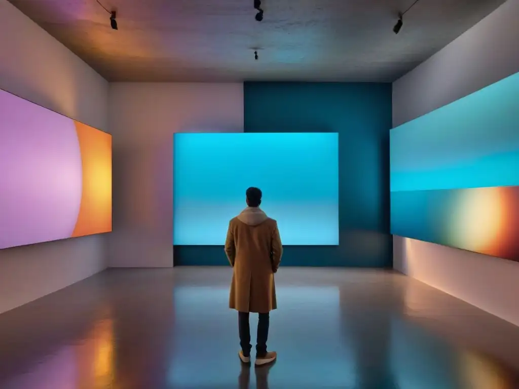 Una instalación de videoarte contemporáneo en Uruguay cautiva a la audiencia con colores vibrantes y formas dinámicas en una galería de arte moderna