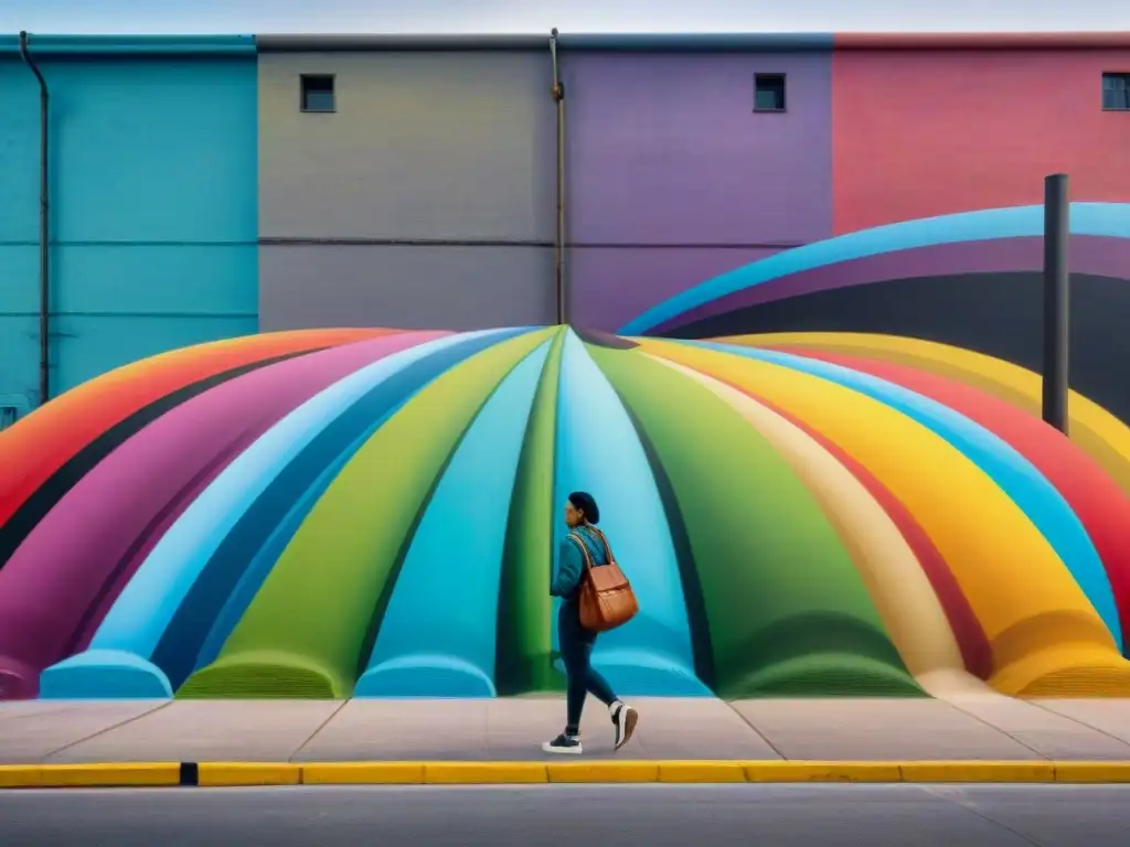 Jóvenes artistas emergentes de Uruguay creando arte contemporáneo en un mural callejero vibrante