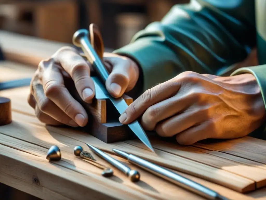 Las manos de un escultor uruguayo esculpen con delicadeza detalles en madera, contrastando técnicas tradicionales con contemporáneas