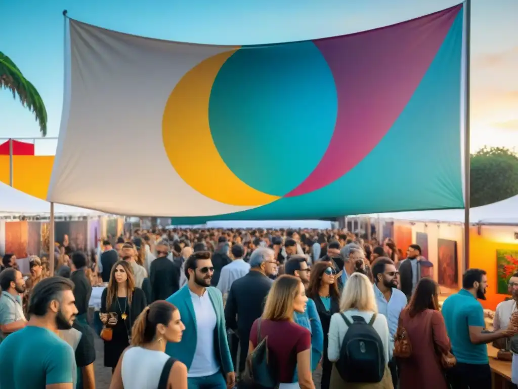 Multitud vibrante en feria de arte contemporáneo en Uruguay