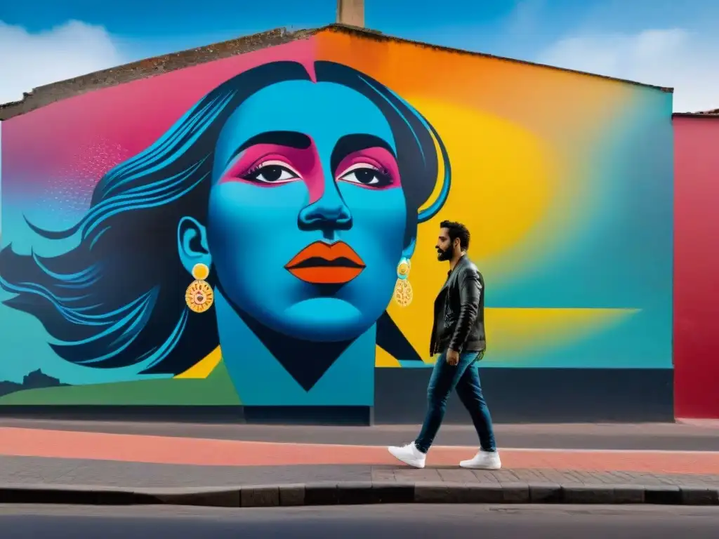 Un mural de arte callejero vibrante en Montevideo, Uruguay, reflejando el impacto social del arte contemporáneo en Uruguay