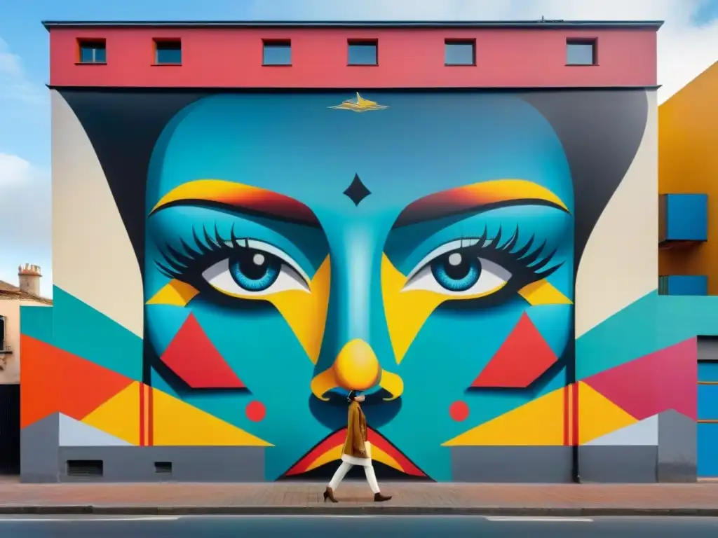 Un mural de arte urbano en Montevideo, Uruguay, fusionando técnicas tradicionales con estética contemporánea