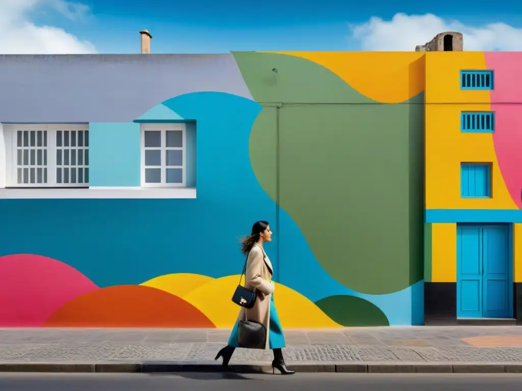 Mural de arte urbano vibrante en Montevideo, Uruguay: una fusión de motivos tradicionales y elementos de arte contemporáneo