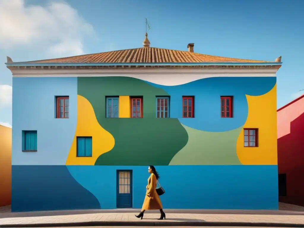 Un mural callejero colorido en Montevideo, Uruguay, fusionando técnicas tradicionales y arte urbano moderno