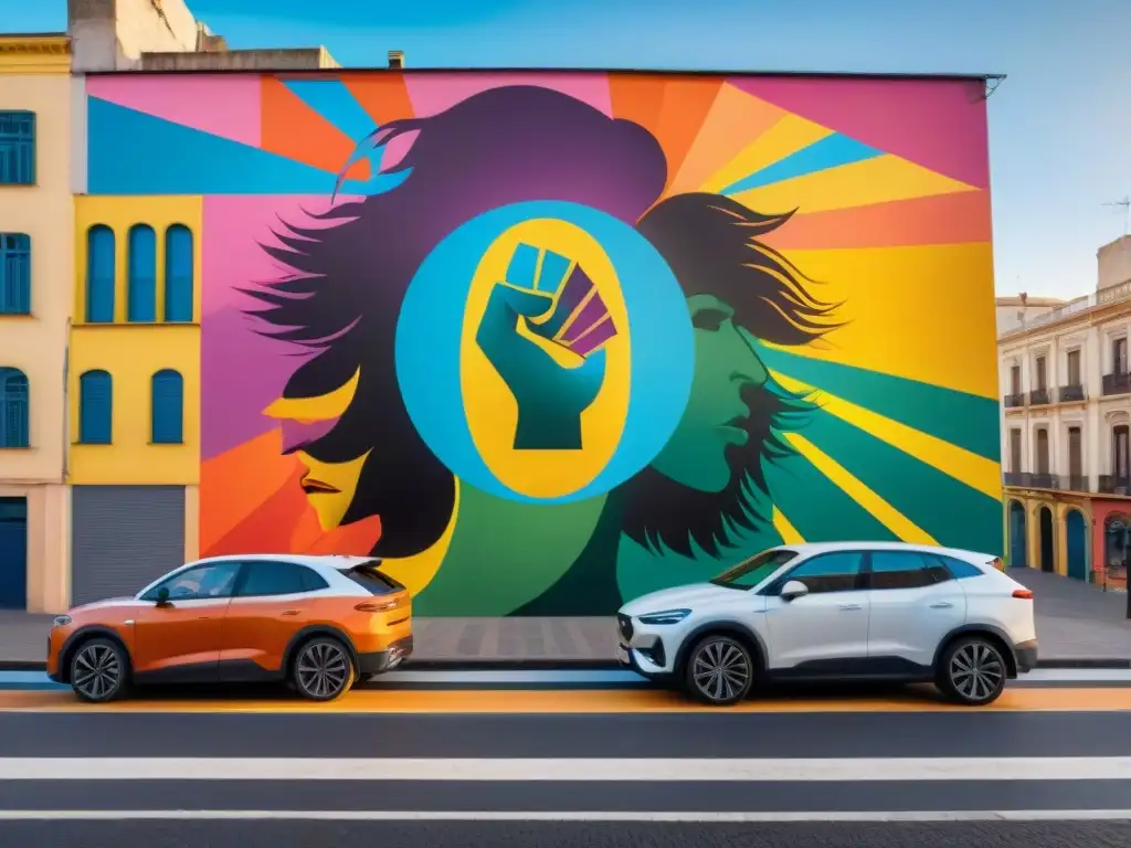 Un mural callejero vibrante en Montevideo, Uruguay, con activismo y arte contemporáneo uruguayo