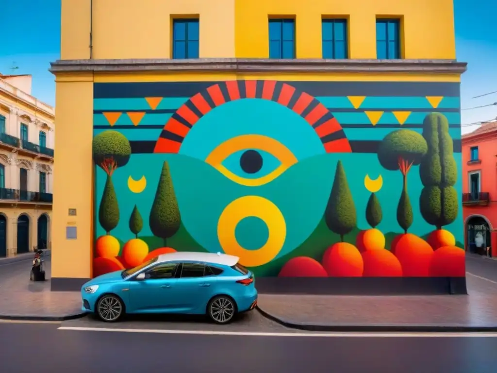 Un mural callejero vibrante en Montevideo, Uruguay, reflejando el arte contemporáneo, impacto social y unidad