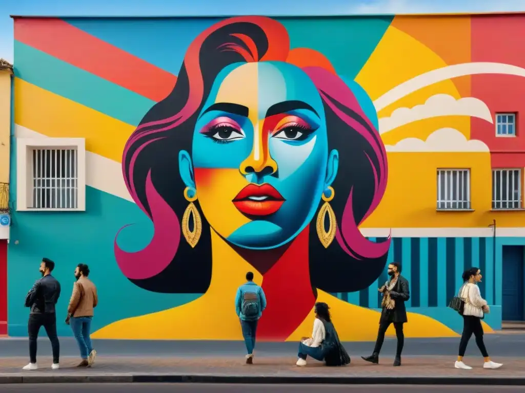 Mural callejero vibrante en Montevideo, Uruguay, muestra la diversidad del arte contemporáneo en Uruguay