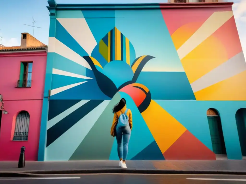 Un mural callejero vibrante en Montevideo, Uruguay, que representa una escena poderosa de protesta social y unidad