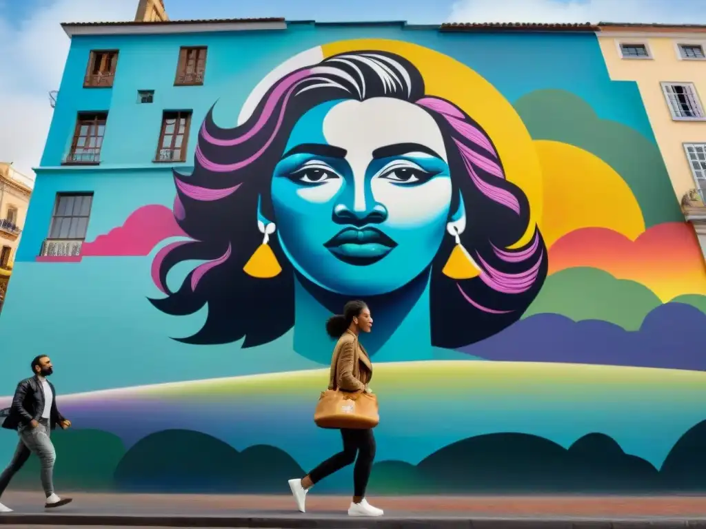 Un mural callejero vibrante en Montevideo, Uruguay, muestra un mensaje de impacto social y unidad