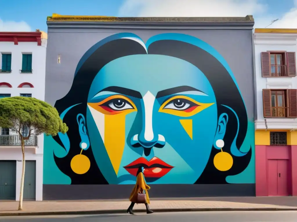 Un mural callejero vibrante y moderno en Montevideo, Uruguay, capturando la rica tradición artística del país