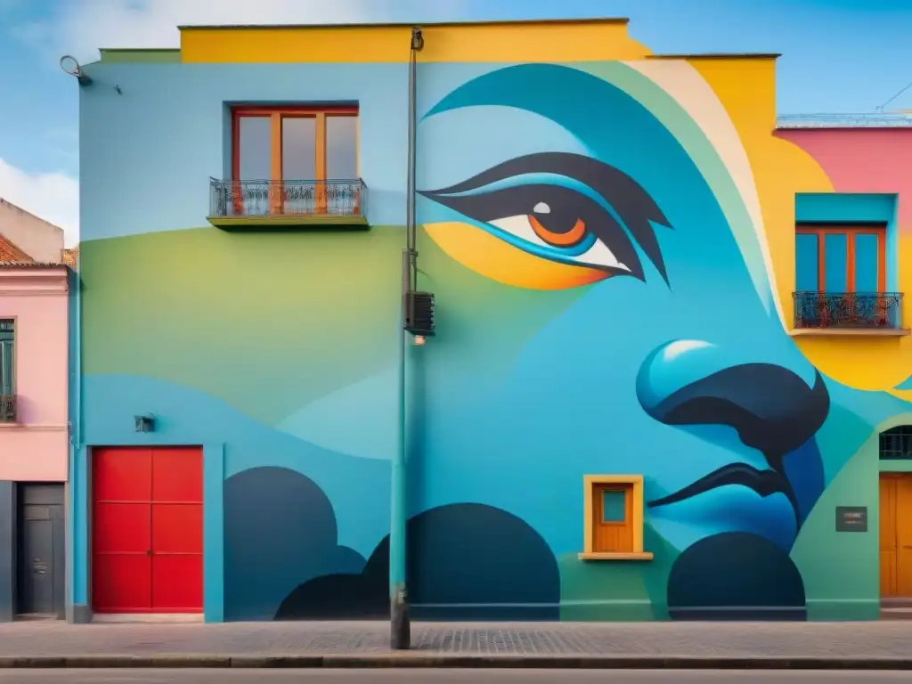 Un mural callejero vibrante en Montevideo, Uruguay, fusiona motivos tradicionales con técnicas contemporáneas