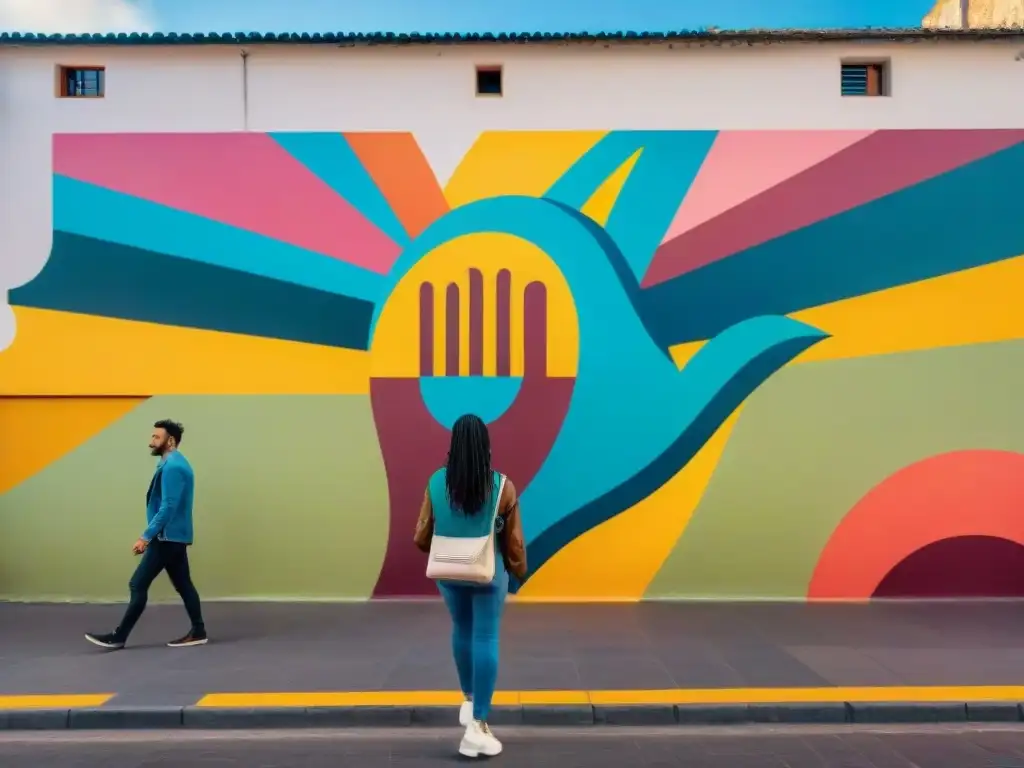 Mural callejero vibrante en Montevideo, Uruguay, representando movimientos sociales diversos unidos en solidaridad