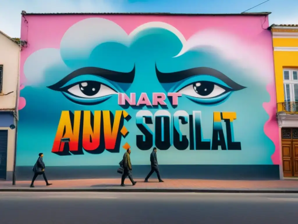 Mural callejero vibrante en Uruguay con símbolos culturales variados unidos en activismo y cambio social