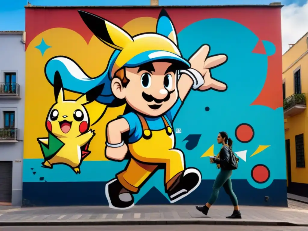 Un mural callejero vibrante en Montevideo fusiona videojuegos con cultura uruguaya, mostrando a Mario, Pikachu y más