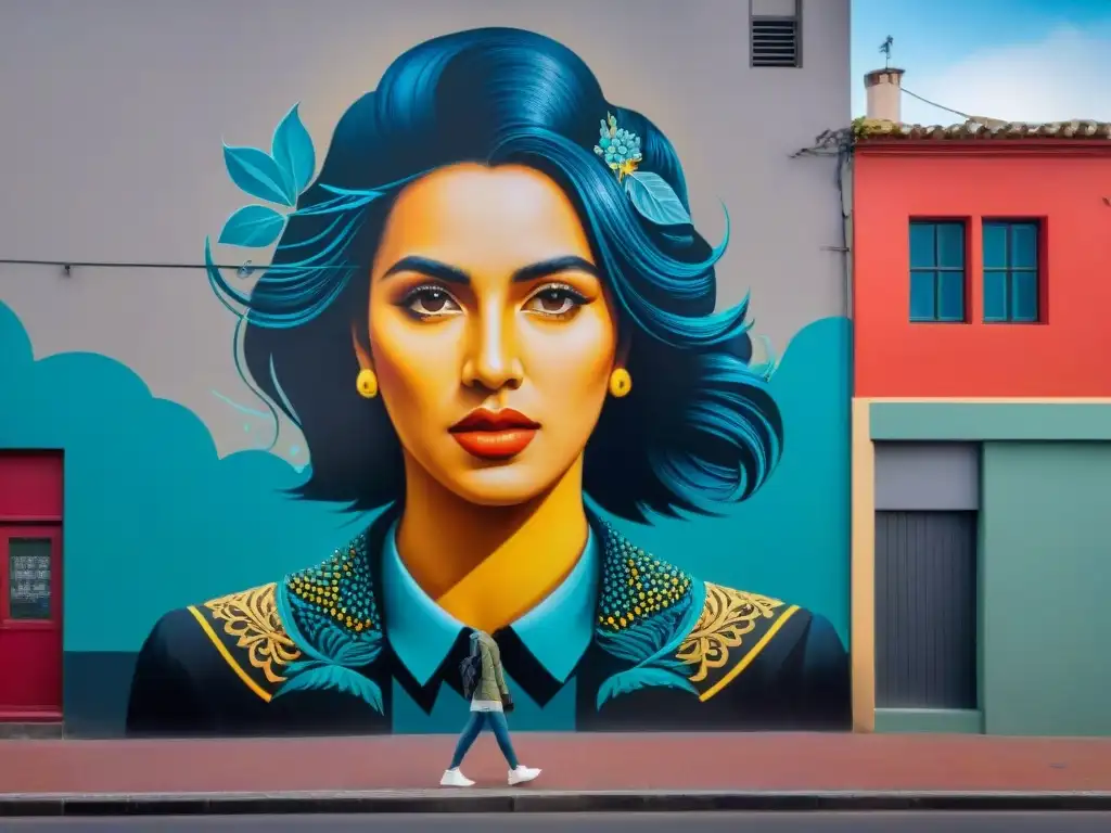 Un mural colorido y detallado en Montevideo, Uruguay, que destaca el Storytelling en arte contemporáneo uruguayo