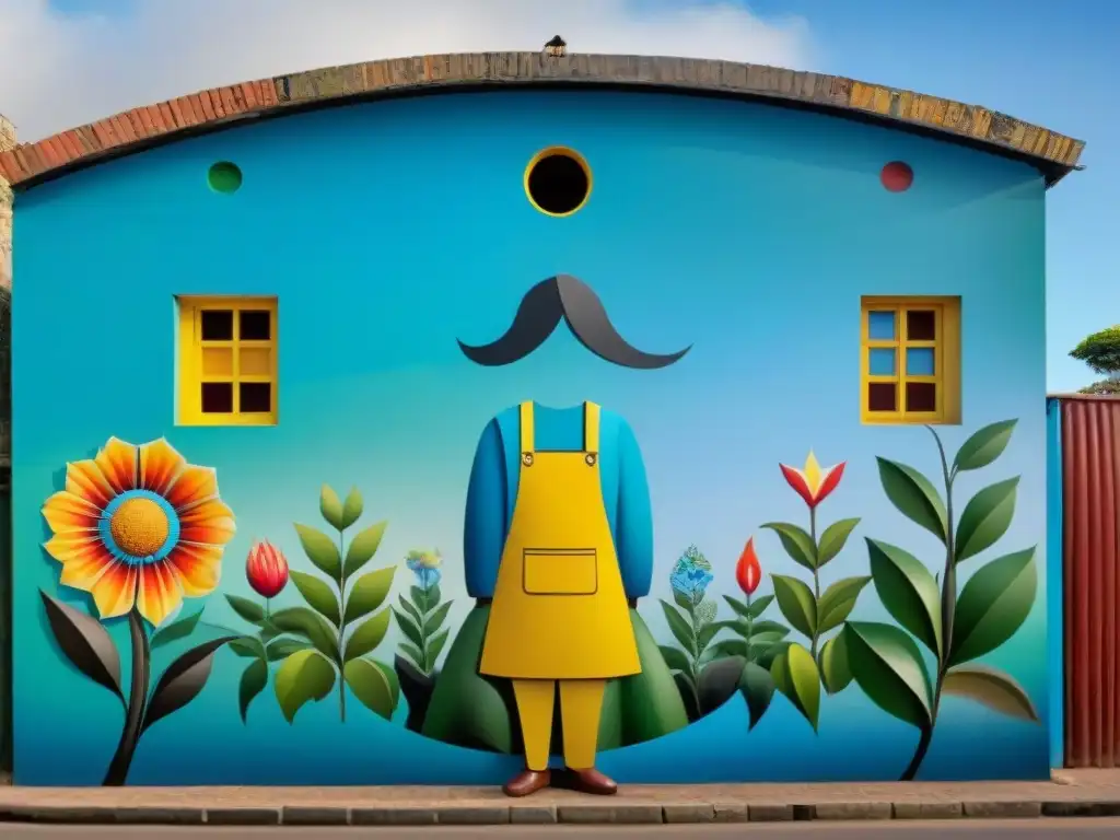 Un mural colorido en Montevideo, Uruguay, hecho con materiales reciclados