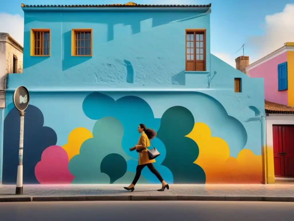 Mural comunitario vibrante en Montevideo, Uruguay, reflejando diversidad y unión