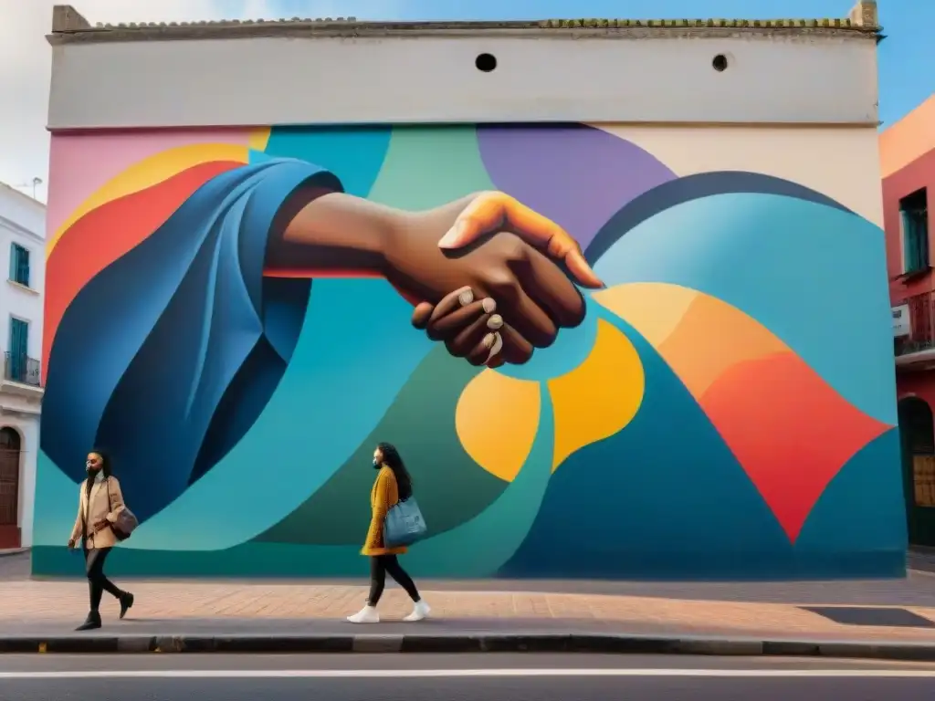 Un mural impactante en las calles de Montevideo, Uruguay, simbolizando resistencia, libertad y unidad con arte contemporáneo Uruguay dictadura