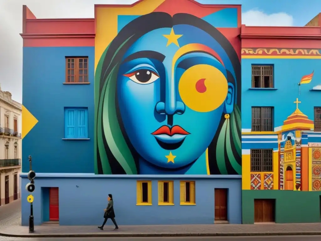 Un mural impactante que refleja la identidad comunitaria de Uruguay con colores vibrantes y detalles intrincados