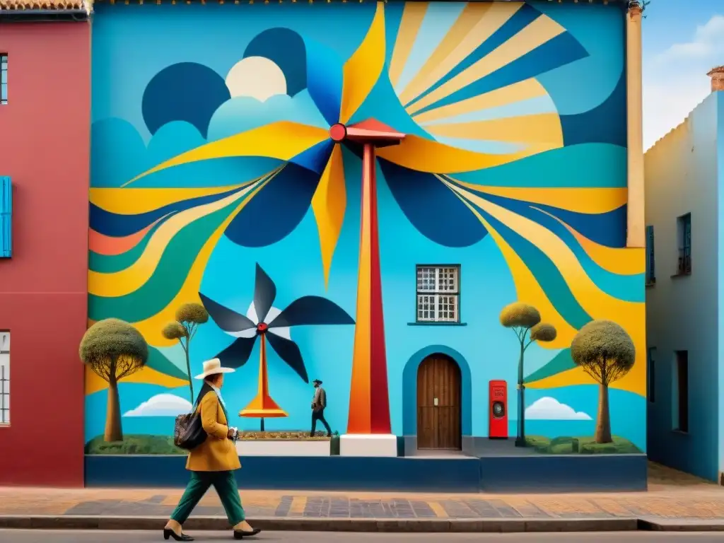 Un mural urbano en Uruguay fusionando arte contemporáneo, energía renovable y cultura uruguaya