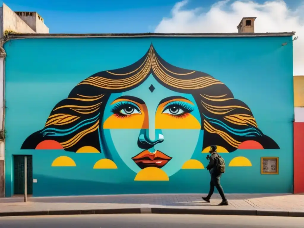 Un mural vibrante en las calles de Montevideo, Uruguay, fusionando arte y activismo, reflejando el impacto social del arte contemporáneo en Uruguay