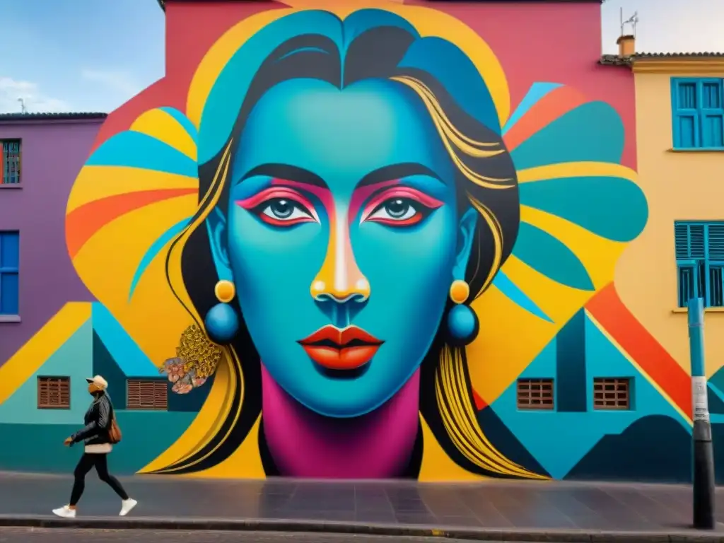 Un mural vibrante en las calles de Montevideo, Uruguay, muestra artistas locales unidos creando arte contemporáneo uruguayo con impacto social