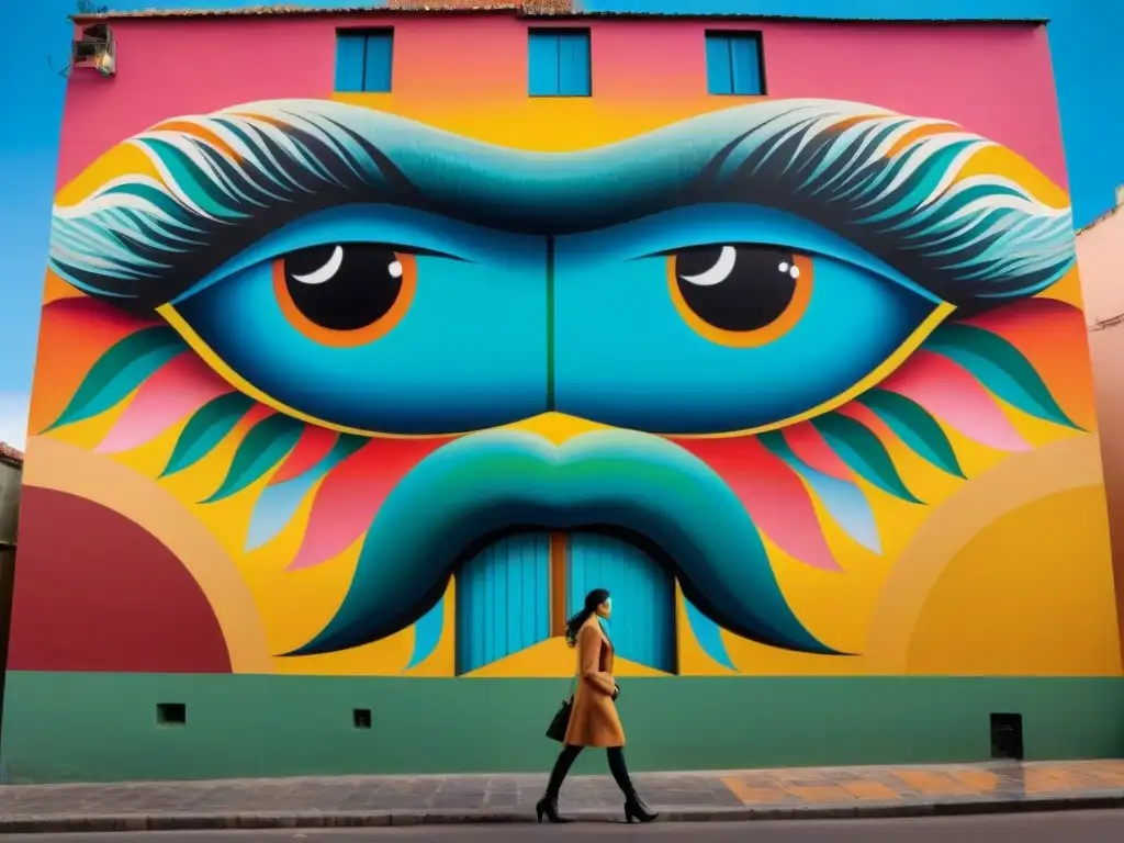 Un mural vibrante en las calles de Montevideo, Uruguay, fusiona motivos tradicionales con técnicas de arte contemporáneo