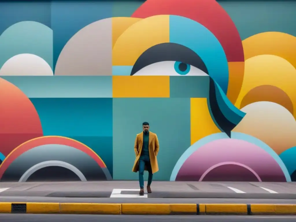 Un mural vibrante y colorido inspirado en la herencia cultural de Uruguay, con un toque moderno