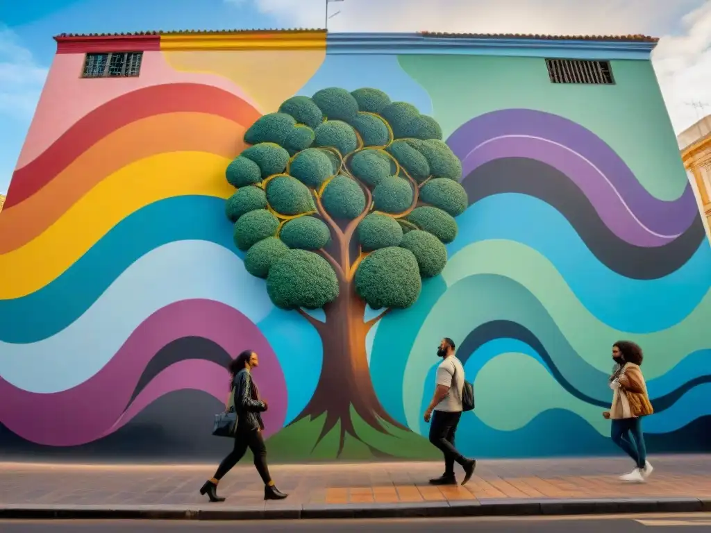 Mural vibrante en Montevideo uniendo comunidades, simbolizando creatividad y cambio social